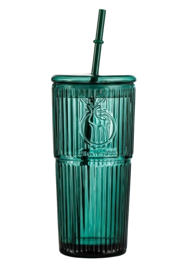 هابي هوم كوب زجاجي مزدوج الجدار مع غطاء وماصة 600 مل للأيس كوفي، العصائر، الكوكتيلات، الاستخدام المنزلي والسفر (أخضر زمردي) - Image 2